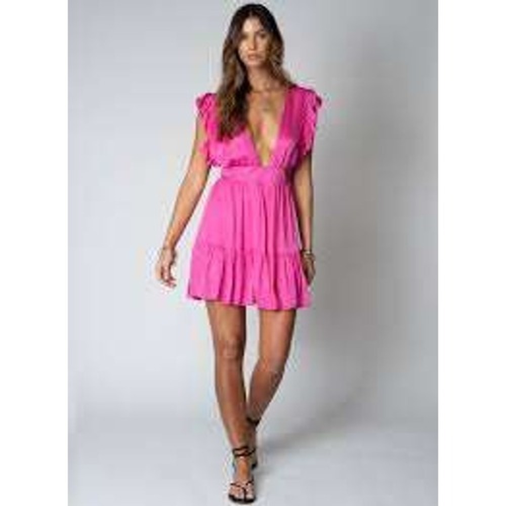 Stillwater Revolve NEW Womens Hot Pink Ruffle Jessie Mini Dress LARGE Party